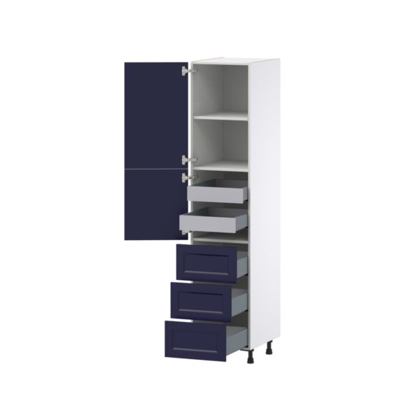 Camellia Painted Midnight Blue Recessed Assembled Pantry Cabinet 2 Doors with 3 Drawers and 2 Inner Drawers (18 in. W X 84.5 in. H X 24 in. D)