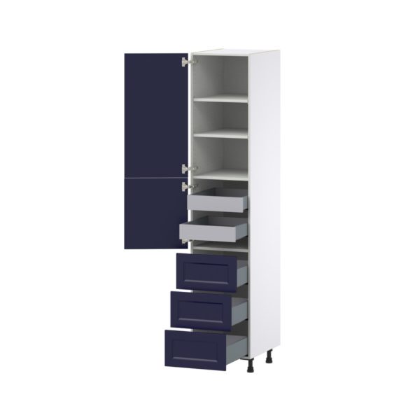 Camellia Painted Midnight Blue Recessed Assembled Pantry Cabinet 1 Doors with 3 Drawers and 2 Inner Drawers (18 in. W X 89.5 in. H X 24 in. D)