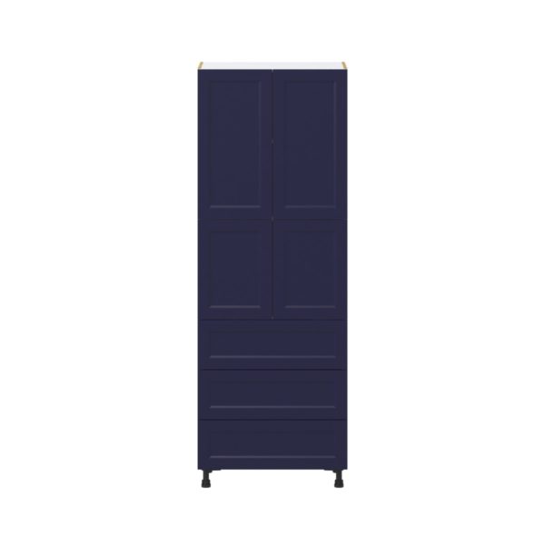 Camellia Painted Midnight Blue Recessed Assembled Pantry Cabinet 4 Doors with 3 Drawers and 2 Inner Drawers (30 in. W X 84.5 in. H X 24 in. D)