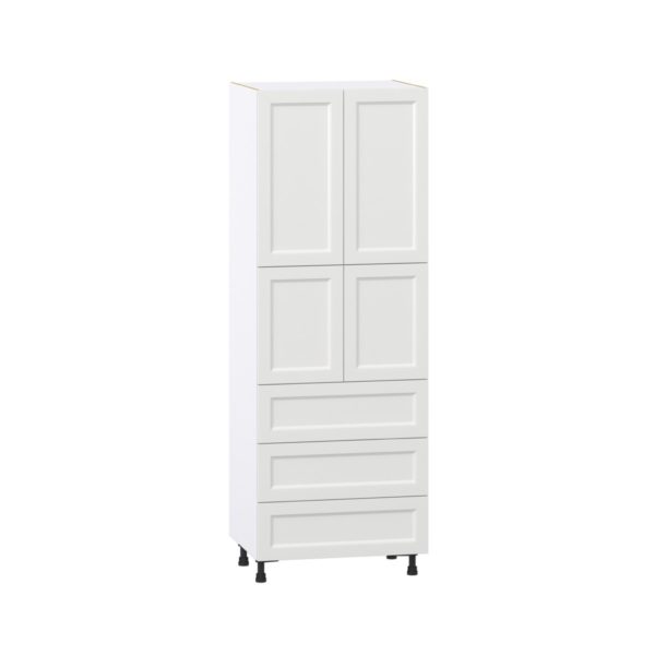 Magnolia Painted Bright White Recessed Assembled Pantry Cabinet 4 Doors with 3 Drawers and 2 Inner Drawers (30 in. W X 84.5 in. H X 24 in. D)