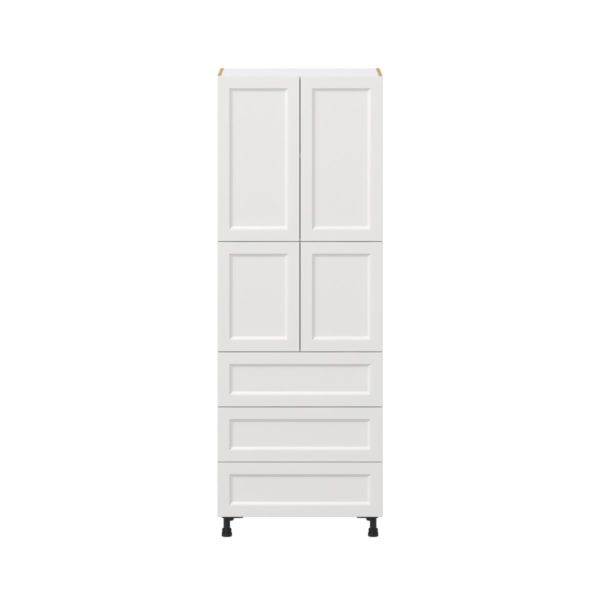 Magnolia Painted Bright White Recessed Assembled Pantry Cabinet 4 Doors with 3 Drawers and 2 Inner Drawers (30 in. W X 84.5 in. H X 24 in. D)