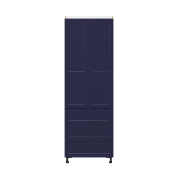 Camellia Painted Midnight Blue Recessed Assembled Pantry Cabinet 4 Doors with 3 Drawers and 2 Inner Drawers (30 in. W X 89.5 in. H X 24 in. D)