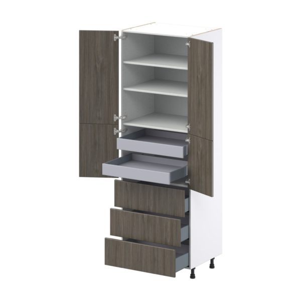 Cordyline Textured Slab Walnut Assembled Pantry Cabinet 4 Doors with 3 Drawers and 2 Inner Drawers (30 in. W X 89.5 in. H X 24 in. D)