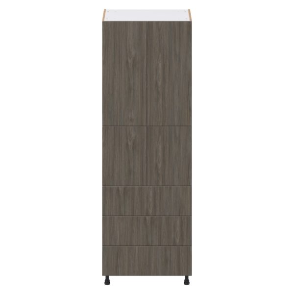 Cordyline Textured Slab Walnut Assembled Pantry Cabinet 4 Doors with 3 Drawers and 2 Inner Drawers (30 in. W X 89.5 in. H X 24 in. D)