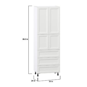 Magnolia Painted Bright White Recessed Assembled Pantry Cabinet 4 Doors with 3 Drawers and 2 Inner Drawers (30 in. W X 89.5 in. H X 24 in. D)