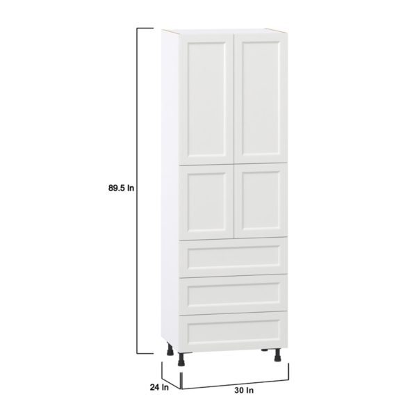 Magnolia Painted Bright White Recessed Assembled Pantry Cabinet 4 Doors with 3 Drawers and 2 Inner Drawers (30 in. W X 89.5 in. H X 24 in. D)