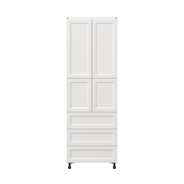 Magnolia Painted Bright White Recessed Assembled Pantry Cabinet 4 Doors with 3 Drawers and 2 Inner Drawers (30 in. W X 89.5 in. H X 24 in. D)