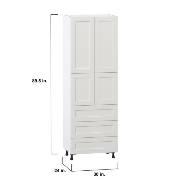 Wisteria Painted Light Gray Recessed Assembled Pantry Cabinet 4 Doors with 3 Drawers and 2 Inner Drawers (30 in. W X 89.5 in. H X 24 in. D)