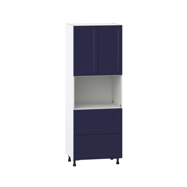 Camellia Painted Midnight Blue Recessed Assembled Pantry Microwave Cabinet with 2 Drawer (30 in. W X 84.5 in. H X 24 in. D)