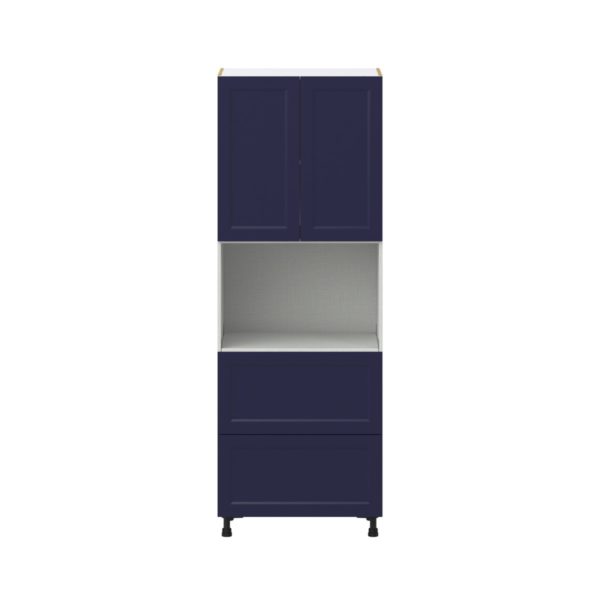 Camellia Painted Midnight Blue Recessed Assembled Pantry Microwave Cabinet with 2 Drawer (30 in. W X 84.5 in. H X 24 in. D)