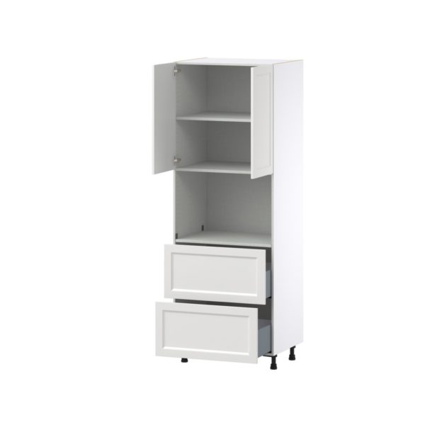 Magnolia Painted Bright White Recessed Assembled Pantry Microwave Cabinet with 2 Drawer (30 in. W X 84.5 in. H X 24 in. D)