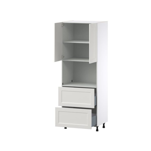 Wisteria Painted Light Gray Recessed Assembled Pantry Microwave Cabinet with 2 Drawer (30 in. W X 84.5 in. H X 24 in. D)