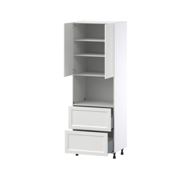 Magnolia Painted Bright White Recessed Assembled Pantry Microwave  Cabinet with 2 Drawers (30 in. W x 89.5 in. H x 24 in. D)