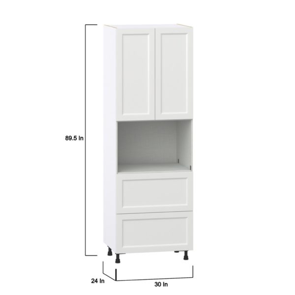 Magnolia Painted Bright White Recessed Assembled Pantry Microwave  Cabinet with 2 Drawers (30 in. W x 89.5 in. H x 24 in. D)