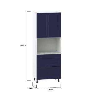 Camellia Painted Midnight Blue Recessed Assembled Pantry Micro/Oven  Cabinet with 3 Drawers (30 in. W x 84.5 in. H x 24 in. D)