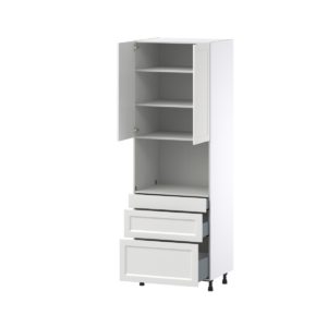 Magnolia Painted Bright White Recessed Assembled Pantry Microwave  Cabinet with 3 Drawers (30 in. W x 89.5 in. H x 24 in. D)