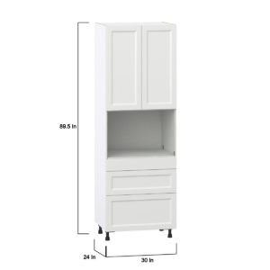 Magnolia Painted Bright White Recessed Assembled Pantry Microwave  Cabinet with 3 Drawers (30 in. W x 89.5 in. H x 24 in. D)