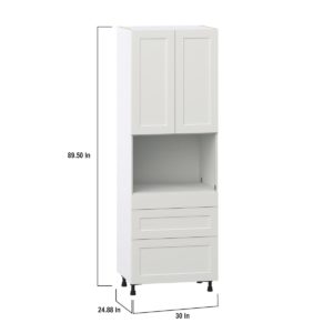 Wisteria Painted Light Gray Recessed Assembled Pantry Microwave  Cabinet with 3 Drawers (30 in. W x 89.5 in. H x 24 in. D)