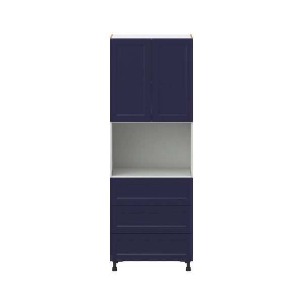 Camellia Painted Midnight Blue Recessed Assembled Pantry Microwave Cabinet with 3 Even Drawers (30 in. W X 84.5 in. H X 24 in. D)