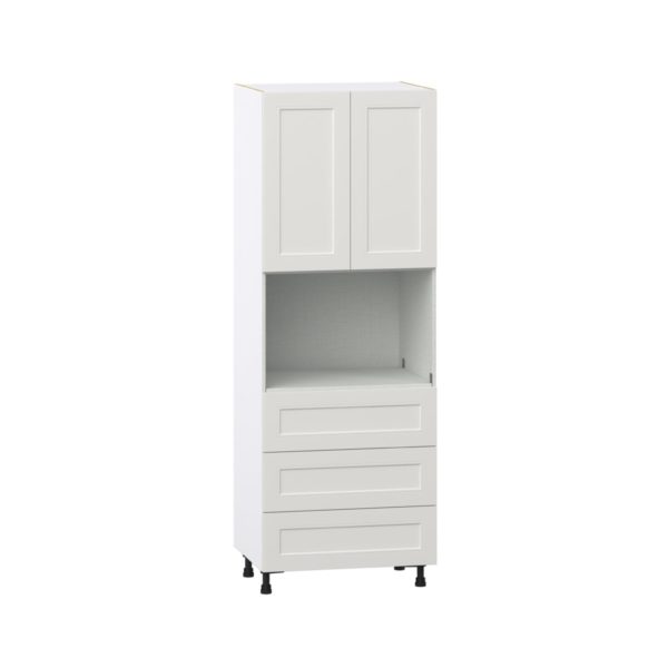 Wisteria Painted Light Gray Recessed Assembled Pantry Microwave Cabinet with 3 Even Drawers (30 in. W X 84.5 in. H X 24 in. D)