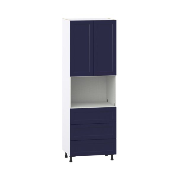 Camellia Painted Midnight Blue Recessed Assembled Pantry Microwave Cabinet with 3 Even Drawers (30 in. W X 89.5 in. H X 24 in. D)