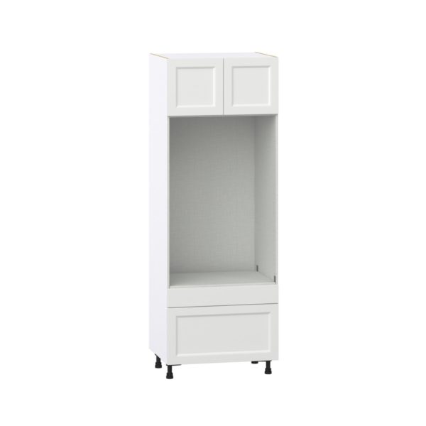 Magnolia Painted Bright White Recessed Assembled Pantry Microwave/Oven Combo Cabinet with 2 Drawers (30 in. W X 84.5 in. H X 24 in. D)