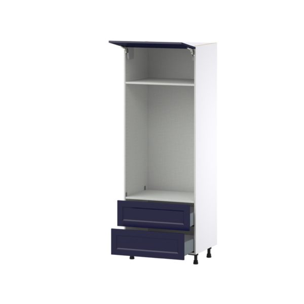 Camellia Painted Midnight Blue Recessed Assembled Pantry Micro/Oven  Cabinet with 2 Drawers (30 in. W x 84.5 in. H x 24 in. D)