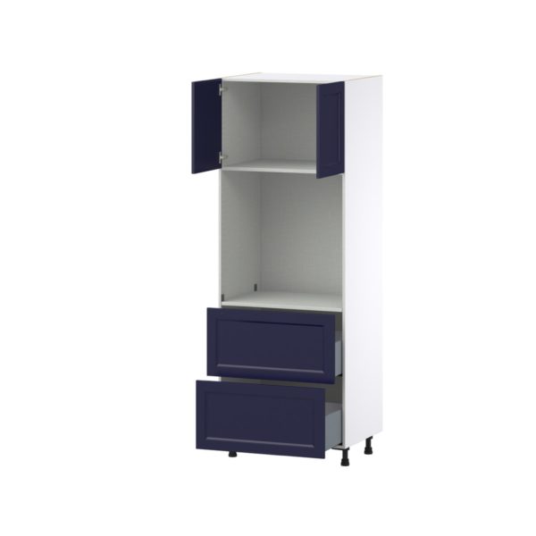 Camellia Painted Midnight Blue Recessed Assembled Single Oven  Cabinet with 2 Drawers (30 in. W x 84.5 in. H x 24 in. D)