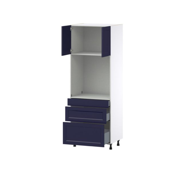 Camellia Painted Midnight Blue Recessed Assembled Single Oven  Cabinet with 3 Drawers (30 in. W x 84.5 in. H x 24 in. D)