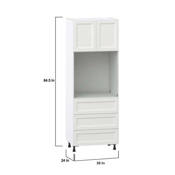 Magnolia Painted Bright White Recessed Assembled Pantry Single Oven Cabinet with 3 Even Drawers (30 in. W X 84.5 in. H X 24 in. D)