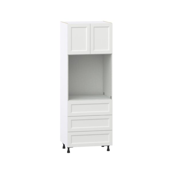 Magnolia Painted Bright White Recessed Assembled Pantry Single Oven Cabinet with 3 Even Drawers (30 in. W X 84.5 in. H X 24 in. D)