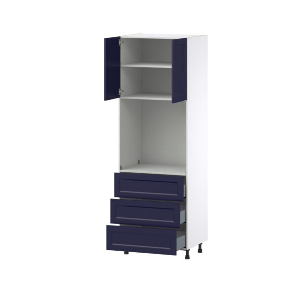 Camellia Painted Midnight Blue Recessed Assembled Pantry Single Oven Cabinet with 3 Even Drawers (30 in. W X 89.5 in. H X 24 in. D)