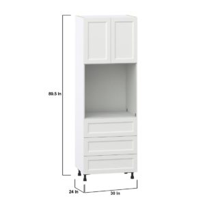 Magnolia Painted Bright White Recessed Assembled Pantry Single Oven Cabinet with 3 Even Drawers (30 in. W X 89.5 in. H X 24 in. D)