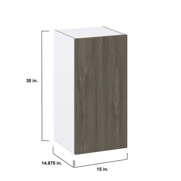 Cordyline Textured Slab Walnut Assembled Wall  Cabinet with Full High Door (15 in. W x 30 in. H x 14 in. D)