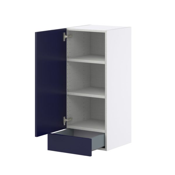 Camellia Painted Midnight Blue Recessed Assembled Wall  Cabinet with a Door and a 5 in. Drawer (15 in. W x 35 in. H x 14 in. D)