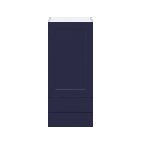 Camellia Painted Midnight Blue Recessed Assembled Wall  Cabinet with a Door and Two 5 in. Drawers (15 in. W x 35 in. H x 14 in. D)