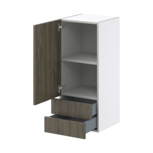 Cordyline Textured Slab Walnut Assembled Wall  Cabinet with a Door and Two 5 in. Drawers (15 in. W x 35 in. H x 14 in. D)