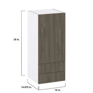 Cordyline Textured Slab Walnut Assembled Wall  Cabinet with a Door and Two 5 in. Drawers (15 in. W x 35 in. H x 14 in. D)