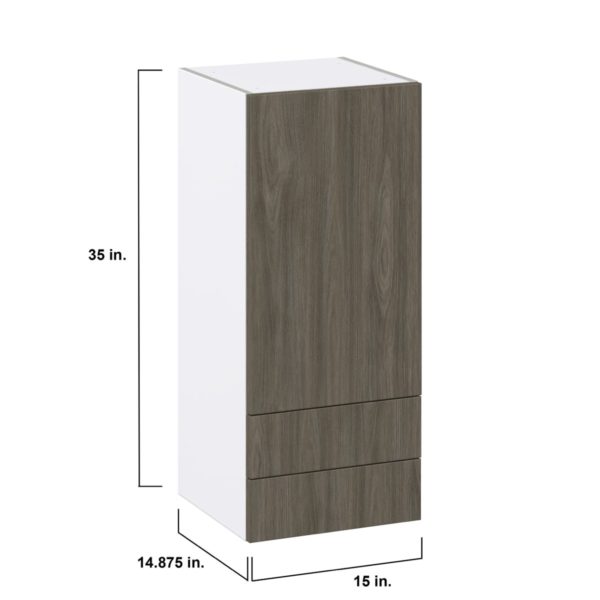 Cordyline Textured Slab Walnut Assembled Wall  Cabinet with a Door and Two 5 in. Drawers (15 in. W x 35 in. H x 14 in. D)