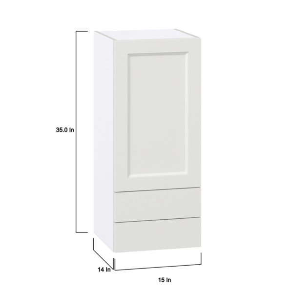 Magnolia Painted Bright White Recessed Assembled Wall  Cabinet with a Door and Two 5 in. Drawers (15 in. W x 35 in. H x 14 in. D)