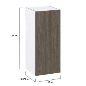 Cordyline Textured Slab Walnut Assembled Wall  Cabinet with Full High Door (15 in. W x 35 in. H x 14 in. D)