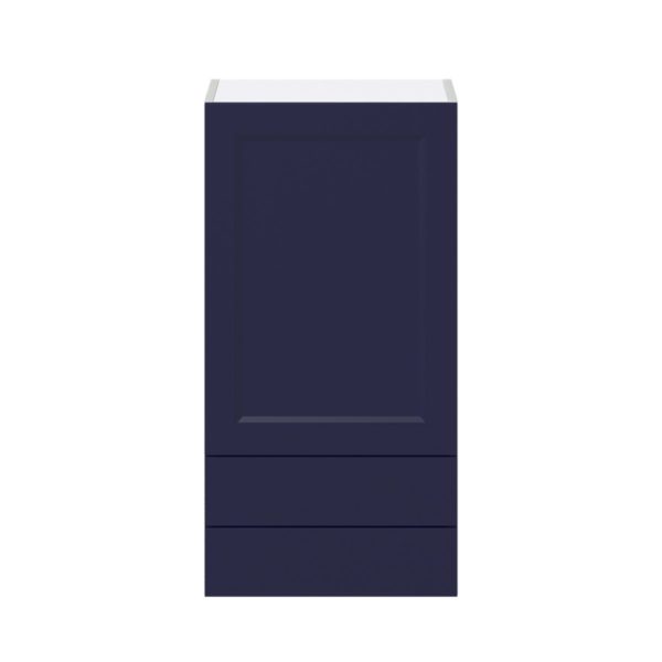 Camellia Painted Midnight Blue Recessed Assembled Wall  Cabinet with a Door and Two 5 in. Drawers (18 in. W x 35 in. H x 14 in. D)