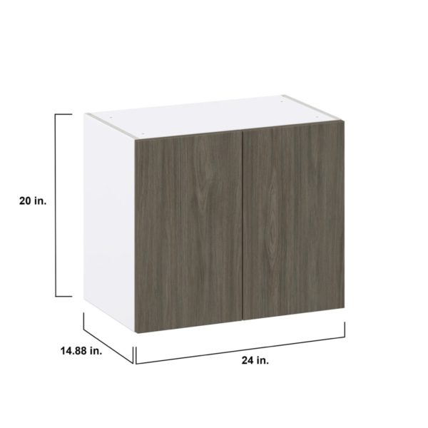 Cordyline Textured Slab Walnut Assembled Wall  Cabinet with 2 Full High Doors (24 in. W X 20 in. H X 14 in. D)