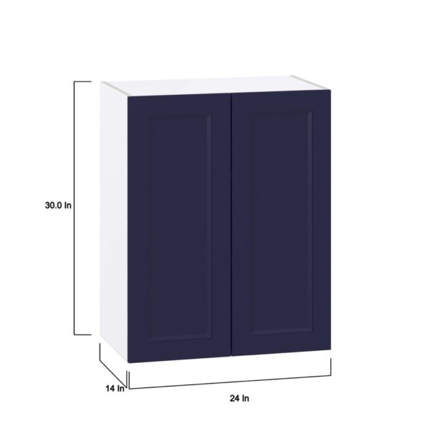 Camellia Painted Midnight Blue Recessed Assembled Wall  Cabinet  with 2 Full high Doors (24 in. W x 30 in. H x 14 in. D)