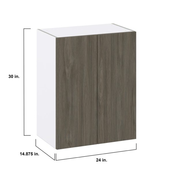 Cordyline Textured Slab Walnut Assembled Wall  Cabinet  with 2 Full high Doors (24 in. W x 30 in. H x 14 in. D)