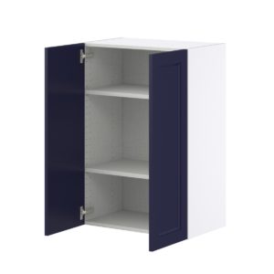 Camellia Painted Midnight Blue Recessed Assembled Wall  Cabinet with 2 Full High Doors (24 in. W x 35 in. H x 14 in. D)