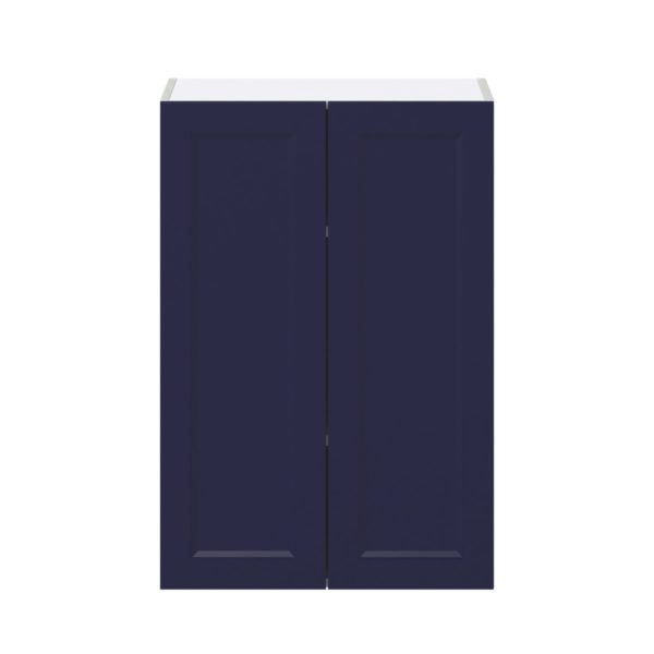 Camellia Painted Midnight Blue Recessed Assembled Wall  Cabinet with 2 Full High Doors (24 in. W x 35 in. H x 14 in. D)