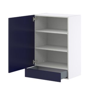 Camellia Painted Midnight Blue Recessed Assembled Wall  Cabinet with a Door and a 5 in. Drawer (24 in. W x 35 in. H x 14 in. D)