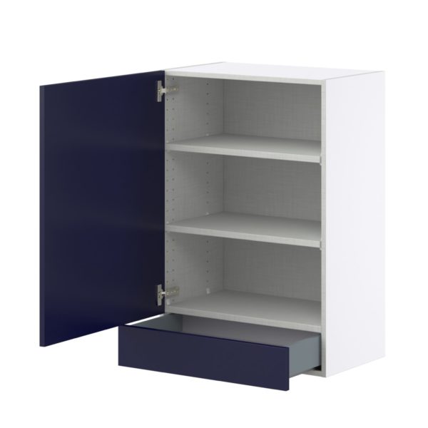 Camellia Painted Midnight Blue Recessed Assembled Wall  Cabinet with a Door and a 5 in. Drawer (24 in. W x 35 in. H x 14 in. D)