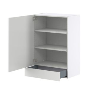 Magnolia Painted Bright White Recessed Assembled Wall  Cabinet with a Door and a 5 in. Drawer (24 in. W x 35 in. H x 14 in. D)